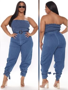 Fashion Nova About To Glow Lightweight Denim Jumpsuit - Medium Wash Size L
